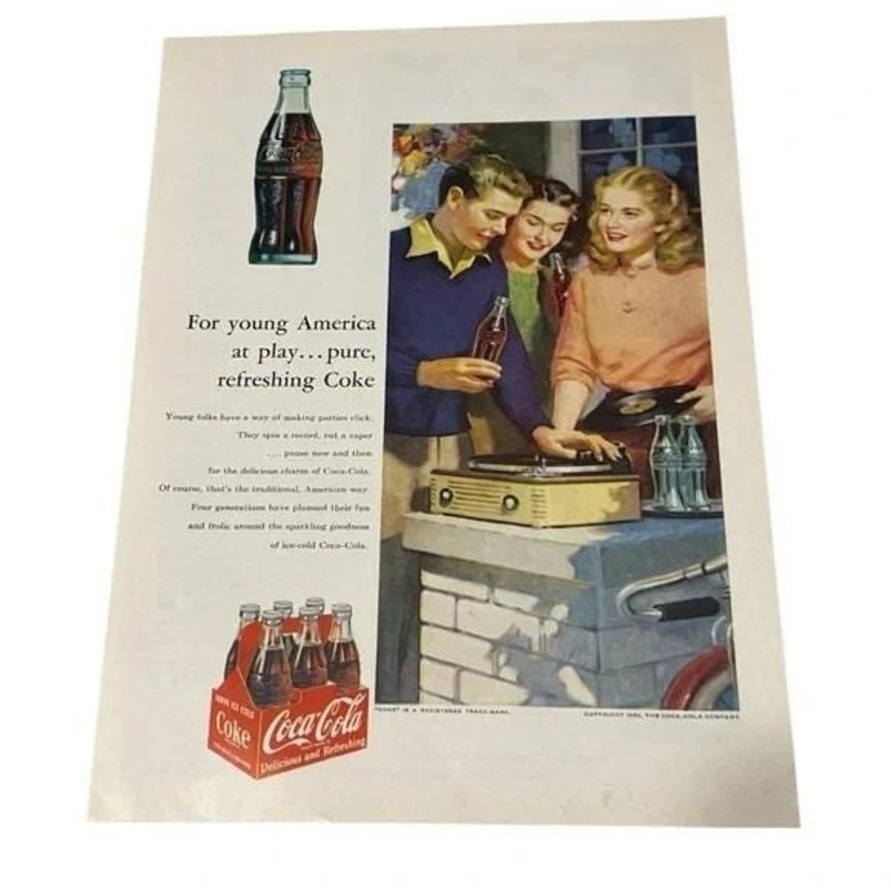 1953 Coca Cola For Young America at Play Original Vintage Print Ad
